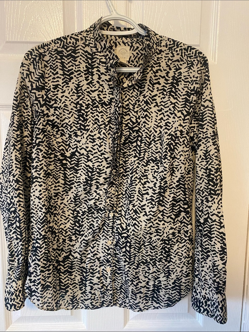 J. Crew Black and White Abstract Print Button-Up Blouse